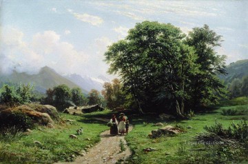 150の主題の芸術作品 Painting - スイスの風景 1866年 イワン・イワノビッチの木々
